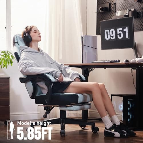 Dowinx Gaming Chair, Fabric Gaming Chairs for Adults with Pocket Spring Cushions and Lumbar Support, Ergonomic Massage Computer Chair with Footrest for Big and Tall, Aqua 2