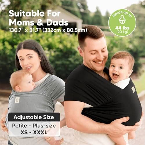 KeaBabies Baby Wrap Carrier Ring Sling - Easy to Wear, Adjustable D-Lite Baby Carrier Newborn to Toddler, Infant Carrying Shirt, Hands Free Bonding, Breathable Fabric Wearing Wrap (Trendy Black) 4