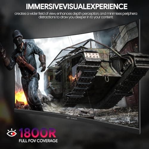 CRUA 27" Curved Gaming Monitor, FHD 1920x1080P, 144Hz/180Hz Computer Monitor, 1800R VA Screen, 120% sRGB, AMD FreeSync, HDMI & DP, Wall Mount Install- Black 4