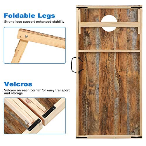 OOFIT Regulation Cornhole Game Set Solid Wood Premium Corn Hole Outdoor Game - 2' x 4' Portable Corn Toss Boards with Scratch Resistant Waterproof Surface, Convenient Carry Handle and 8 Toss Bags 3