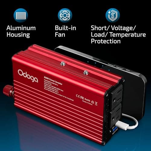 500W Car Power Inverter 12v to 110v – Car Adapter for Plug Outlet, DC to AC Converter, USB/USB-C Fast Charger for Laptop, Phone, Dual AC – for Vehicle, Pickup Truck, Roadtrip, Camping by Odoga 4