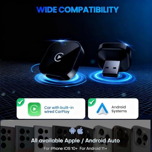 Yizro Wireless CarPlay Adapter for Apple iPhone & Android, 2-in-1 Adapter Convert Wired to Wireless Dongle 2