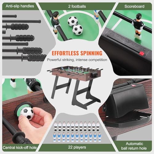 VEVOR Folding 48" Foosball Table, 42" Standard Size, Indoor Full Size, Walnut Wood, 4 Players, Includes 2 Balls 3