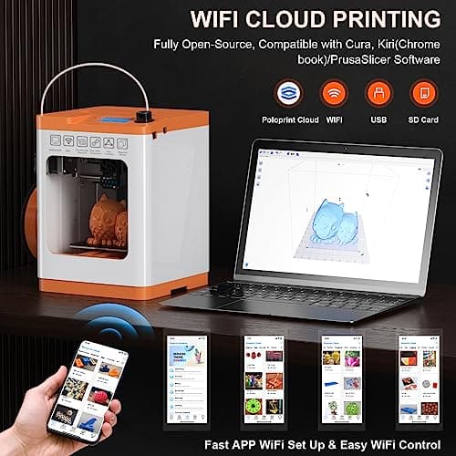 Upgraded Tina2S 3D Printer, HEPHI3D 3D Printers WiFi Cloud Printing Auto Bed Leveling, Fully Assembled Mini 3D Printers for Beginners, Silent Print, Fully Open Source DIY 3D Printer for Home, School 3