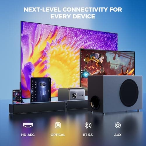 MZEIBO Sound Bar with Subwoofer,120W Soundbar for Smart TV Surround Sound Home Theater System Bluetooth 5.3 Audio Compatible with ARC, AUX, Optical 4