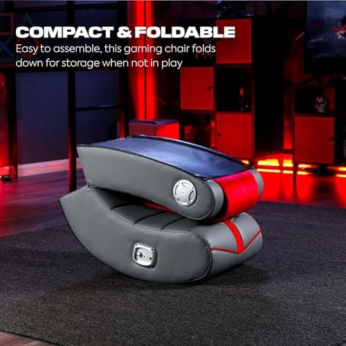 X Rocker Extreme III 2.0 Video Gaming Floor Chair with Headrest Speakers, Built-in Audio, Foldable, Vegan Leather, 300 lbs Max, Amazon Exclusive, Grey and Red 5