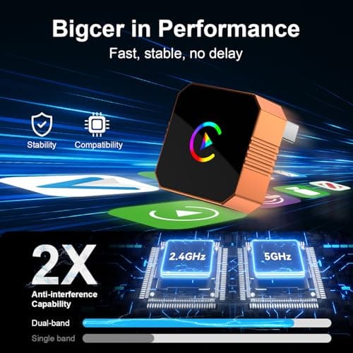 Wireless Carplay Adapter for iPhone,Wired CarPlay to Wireless,Android Auto 2in1 Mini USB Design with Fast Stable Connection Car Play for Apple iOS 10+, Android 11+ Version 5