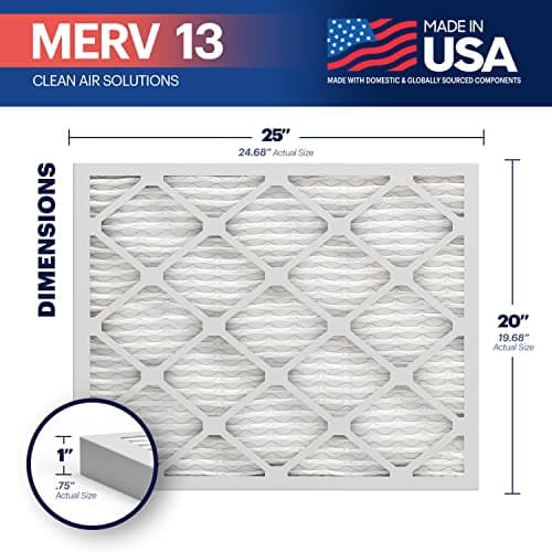 BNX TruFilter 20x25x1 Air Filter MERV 13 (6-Pack) - MADE IN USA - Electrostatic Pleated Air Conditioner HVAC AC Furnace Filters for Allergies, Pollen, Mold, Bacteria, Smoke, Allergen, MPR 1900 FPR 10 2