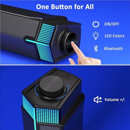 Jeecoo M20 Bluetooth Computer Speakers for PC Desktop Monitor, Gaming PC Sound Bar - Wired USB-Powered, Superb Stereo Sound, with Gradient RGB Lighting - Combine/Separate to Customize Your Desk 4