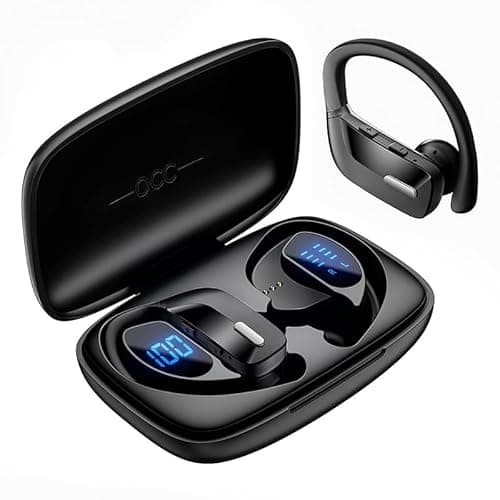 occiam Sport Wireless Earbuds Bluetooth Headphones 80hrs Playtime Deep Bass Ear Buds with Earhook Noise Cancelling Mic Waterproof Earphones for Workout Running Black