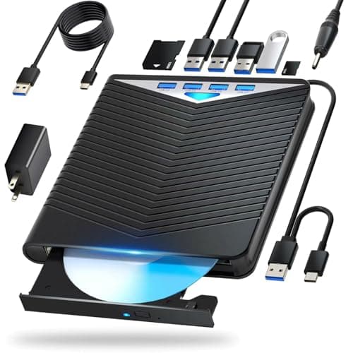 Dainty External Blu-ray Drive Support for Blu-ray DVD/CD Player/Read/Write, USB 3.0 &/Type-C, Support for Blu-ray/DVD/CD, BD Drive, Windows 7-11 & Mac, PC-Compatible, M-DISC(Black)