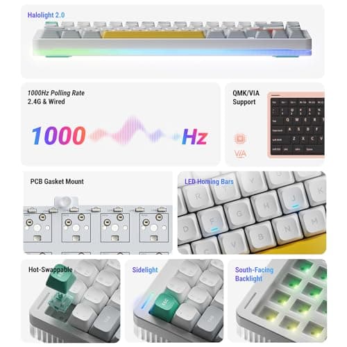 nuphy Halo75 V2 Mechancial Gaming Kyeboard,75% Wireless Hot Swappable Bluetooth Keyboard,83 Kyes RGB Backlit Keyboard,Support Bluetooth/2.4GHz/USB-C (White, Raspberry (46gf)) 5