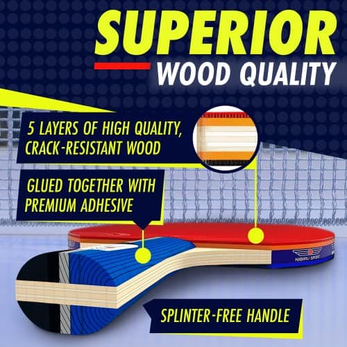NIBIRU SPORT Professional Ping Pong Paddle Set (4-Player) - Table Tennis Paddles Set of 4 with Retractable Net, 6 Balls, and Carry Bag/Storage Case - Table Tennis Equipment & Ping Pong Accessories 2