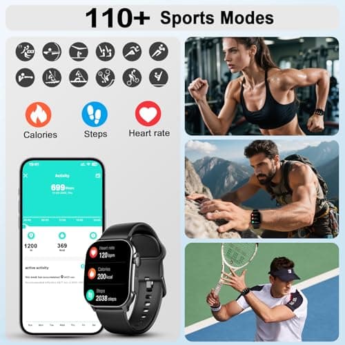 Smart Watch for Men Women, 2.01" AMOLED Curved Display Smart Watch, Bluetooth Call, 100+ Sport Modes, Fitness Tracker with 24/7 Heart Rate/Sleep Monitor, IP68 Waterproof Smartwatch for Android iOS 5