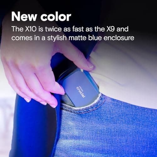 Crucial X10 1TB Portable SSD, Up to 2,100MB/s, USB 3.2 USB-C, External Solid State Drive, Compatible with Windows, Mac & Android, Durable Storage for Games, Photos & Files, Blue - CT1000X10SSD9-02 4