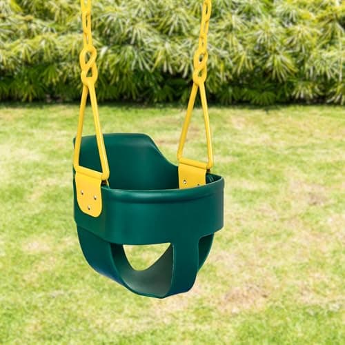 Premium High Back Full Bucket Toddler Swing Seat with Finger Grip, Plastic Coated Chains and Carabiners for Easy Install - Green - Squirrel Products 2