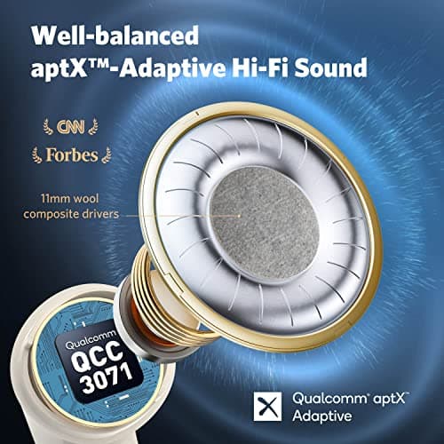 EarFun Air Pro 3 Noise Cancelling Wireless Earbuds, Qualcomm® aptX™ Adaptive Sound, 6 Mics CVC 8.0 ENC, Bluetooth 5.3 Earbuds, Multipoint Connection, 45H Playtime, App Customize EQ, Oat White 2