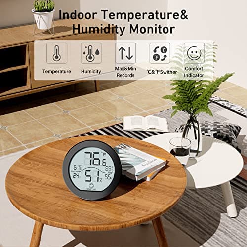 SECRUI Hygrometer Thermometer for Room Temperature Humidity Meter Indoor Thermometer Accuracy Calibration LCD Temperature Sensor with Maximum and Minimum Records, TH1,Black 2