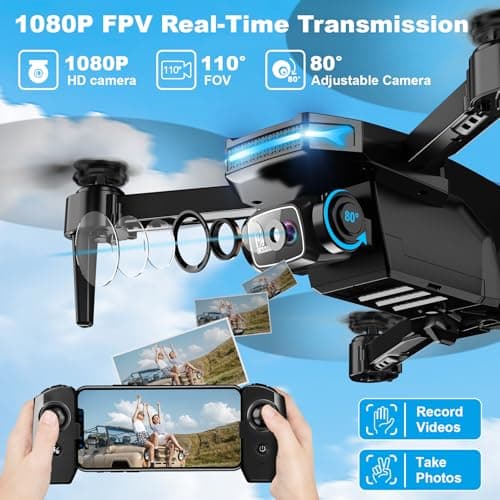 Drone with 1080P Camera - Foldable Remote Control Quadcopter with Voice Gesture Control, 3D Flip, One Key Start, Emergency Stop, 2 Batteries, Easier to use, Toy for Kids Adult Beginners 2