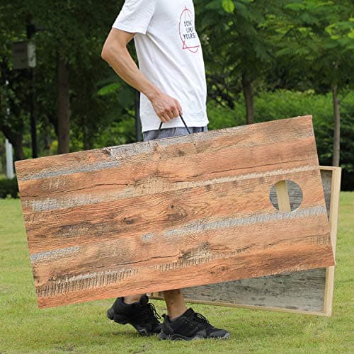 OOFIT Regulation Cornhole Game Set Solid Wood Premium Corn Hole Outdoor Game - 2' x 4' Portable Corn Toss Boards with Scratch Resistant Waterproof Surface, Convenient Carry Handle and 8 Toss Bags 5