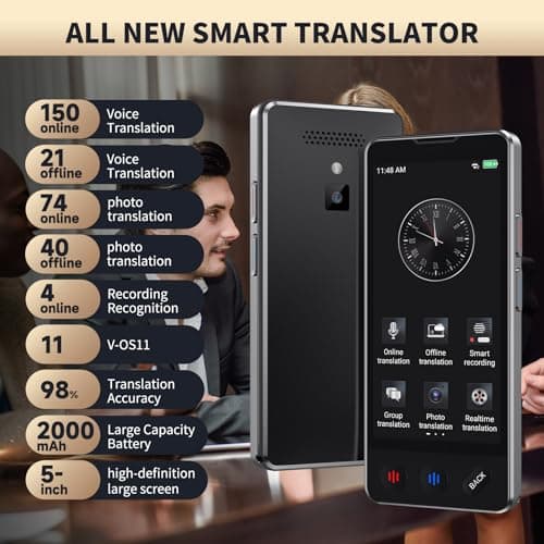 AI Language Translator Device, 2025 Upgraded Translator No WiFi Needed, Support ChatGPT, Voice Instant Two-Way 150 Language Translator, Offline/Recording/Photo Translation for Business Travel 2