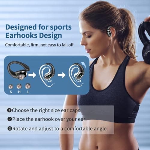 Wireless Earbuds, 2025 Bluetooth 5.4 Headphones Sport, 50Hrs HiFi Stereo Deep Bass Over-Ear buds with ENC Noise Cancelling Mic, IP7 Waterproof & LED Display Earphones with Earhooks for Workout/Running 3