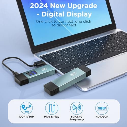 Wireless Hdmi Transmitter and Receiver, Wireless HD Extender Plug & Play Portable 2.4G/5G with LED Screen Wireless Hdmi Kit for Streaming Video and Audio to Monitor from Laptop/Pc/Tv Box/Projector 2