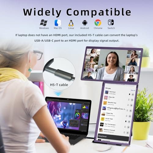 BKVOO 15.6" Laptop Screen Extender Monitor - Detachable Triple Monitor FHD 1080P IPS 120% sRGB 235° Rotation Travel Extra Screen Compatible with Wins Mac Chrome Dex Fits 13-17" Laptop 3