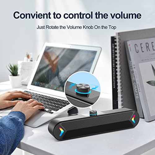 LENRUE Computer Speakers,Wired USB-Powered Sound-bar with 10W Stereo Sound for PC Desktop,Plug-n-Play (A39PRO /Black) 5