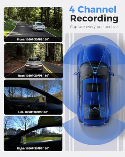 360 View 4 Channel Dash Cam Front and Rear Left Right Inside Camera for Cars, GPS and 5G Band WiFi, Night Vision, 160 Wide Angle, WDR, 24H Parking Mode, Supercapacitor, Included 128GB Card 2