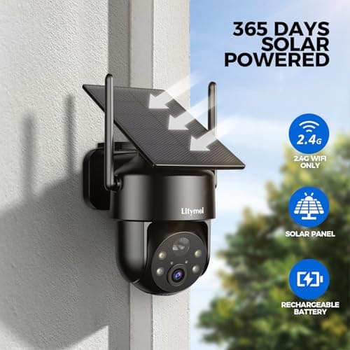 LITYMOL 2K Solar Cameras for Home Security, 360° View Security Cameras Wireless Outdoor, Color Night Vision, Siren Alarm, 2-Way Audio, AI Detection, SD/Cloud Storage, 2.4GHz WiFi 3