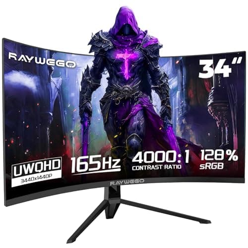 Raywego 34 Inch Ultrawide Curved Monitor Gaming,21:9 WQHD 3440x1440p 165Hz Monitor with RGB Backlight,PIP/PBP,127% sRGB,Crosshair/Timer/FPS/RTS,FreeSync HDMI 2.0 x2 & DP1.4 x 2