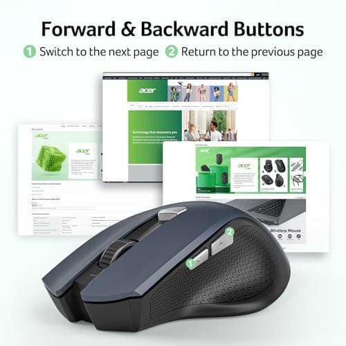 acer Wireless Mouse for Laptop, 2.4GHz Computer Mouse 3 Adjustable DPI Office Cordless USB Mice with USBA Receiver, 6 Buttons, 1600 DPI, Medium to Large Sized Hands Compatible with PC, Laptop, Desktop 3