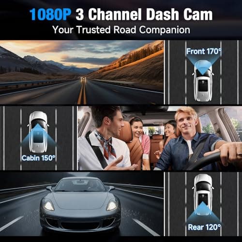 3 Channel 4K Dash Cam with 5GHz WiFi & APP Control, 4K/2.5K+1080P+1080P Front Inside and Rear, Triple Dash Camera with 64GB Card, G-Sensor, 24 Hours Parking Mode, Loop Recording, Night Vision 2