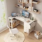 Lufeiya White L Shaped Computer Desk with Drawers & Storage Shelves, 47 Inch Corner Reversible Desk with Power Outlet for Home Office Bedroom, L-Shaped Teen PC Desks with Fabric Drawer, White 2