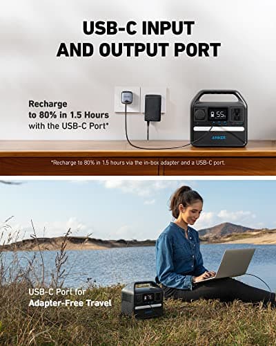 Anker 521 Portable Power Station Upgraded with LiFePO4 Battery, 256Wh 6-Port PowerHouse, 300W (Peak 600W) Solar Generator (Solar Panel Optional), 2 AC Outlets, 60W USB-C PD Output, Outdoor Generator 5