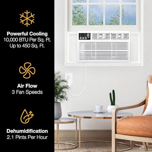 Whirlpool 10,000 BTU Window Air Conditioner with Dehumidifier, 115V, Window AC for Rooms up to 450 Sq. Ft., Living Room, Bedroom, or Kitchen, with Remote Control, Digital Display, and 24H-Timer, White 5