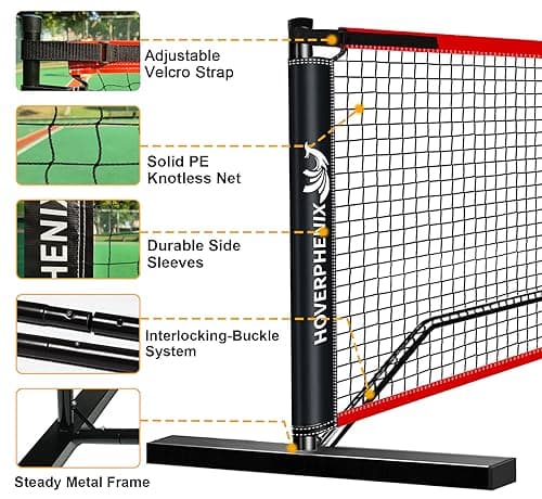 Hoverphenix Pickleball Set with Net for Driveway, Portable Regulation Size Pickleball Net System with Paddle Set of 4, Outdoor Pickleballs, Carry Bag, Weather Resistant Metal Frame 2