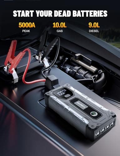 Sharmeal Car Jump Starter 5000A, Jump Starter Battery Pack for 10.0L Gas and 9.0L Diesel, 12V Portable Jump Box with LED Light 2