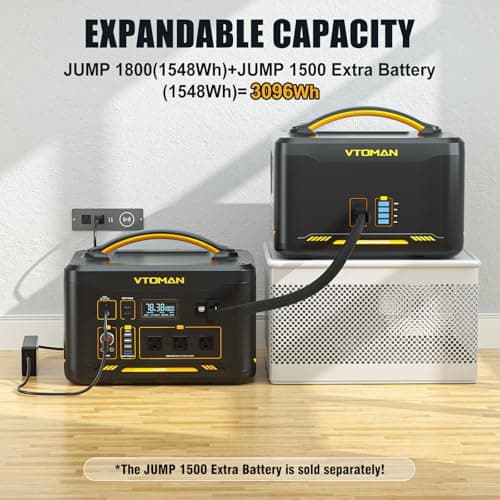 VTOMAN Jump 1800 Portable Power Station with Jump Start, 1548Wh LiFePO4 Solar Generator 1800W (Peak 3600W) AC Outlets, Regulated 12V DC, PD 100W Type-C for Home Backup RV/Van Travel Camping Road Trip 5