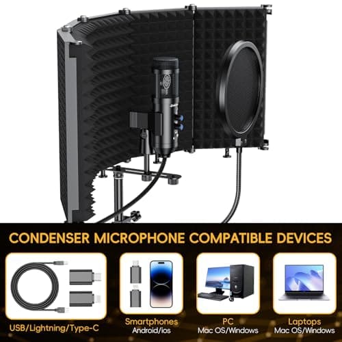 Dejasound Upgraded Studio Recording Microphone with Isolation Shield & Pop Filter - Music Condenser Mic for Podcasting, Singing, Home Studio - Sound for PC, Laptop, Smartphone 5