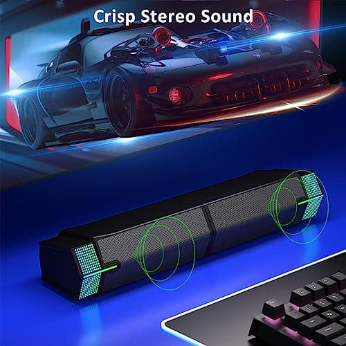 Jeecoo M20 Bluetooth Computer Speakers for PC Desktop Monitor, Gaming PC Sound Bar - Wired USB-Powered, Superb Stereo Sound, with Gradient RGB Lighting - Combine/Separate to Customize Your Desk 3