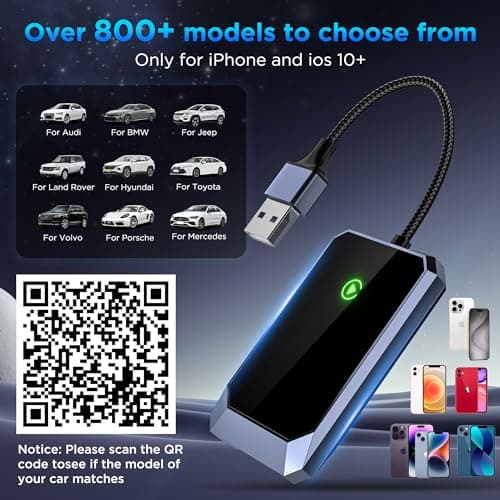 TERUNSOUl Wireless Carplay Adapter, Converts Wired to Wireless carplay Adapter for iPhone, Wireless Control Plug & Play Carplay for Cars from 2017 & for Apple iPhone iOS 10+ 3