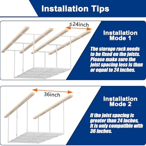 GIOTORENT 3x8FT Heavy Duty Overhead Garage Storage Rack - Adjustable Ceiling Shelving with 600lbs Weight Capacity, Metal Garage Organization System, White 5