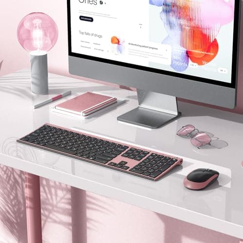 Wireless Keyboard and Mouse, Vssoplor 2.4GHz Rechargeable Compact Quiet Full-Size Keyboard and Mouse Combo with Nano USB Receiver for Windows, Laptop, PC, Notebook-Black and Rose Gold 5