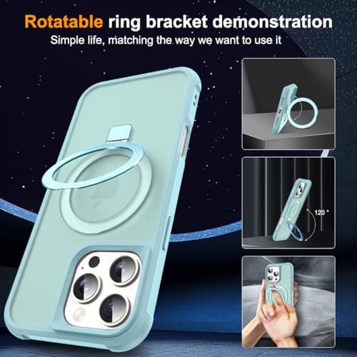 SKYLMW Compatible with iPhone 16 Pro Max Case with Invisible Magnetic O-Ring Stand Military-Grade Translucent Case for iPhone 16 ProMax 6.9" [Compatible with Mag-Safe][Great Grip Feeling], Blue 2
