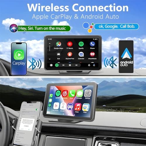 Portable Carplay Screen for Car, 7" Wireless Carplay & Android Auto with Bluetooth, HD Backup Camera, GPS Navigation, Siri, FM, AUX, Mirror Link for All Vehicles 2