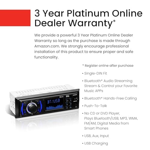 BOSS Audio Systems 616UAB Car Stereo With Bluetooth - Single DIN, MP3, USB, Aux-in, AM/FM, No CD DVD Player 3