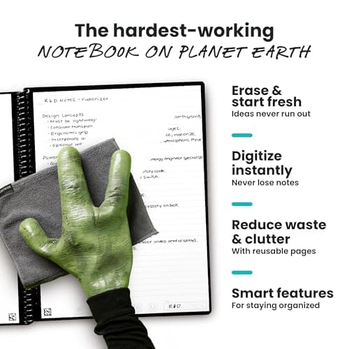 Rocketbook Core Reusable Smart Notebook, Lined Pages For School, Work and Creative Projects, Letter Size 8.5x11, Black - Premium 3