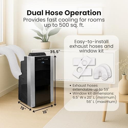 Whynter Portable Air Conditioner 14,000 BTU with Dual Hose Dehumidifier & Cooling Fan for 500 Sq Ft Rooms, Includes AC Unit Window Kit, ARC-14S (9,500 SACC) 2